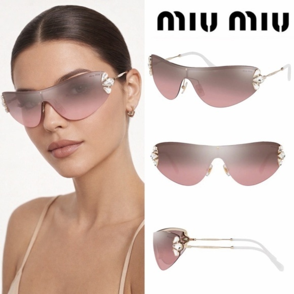 Miu Miu Sunglasses MU 66US ZVN7L1 Rose-Tinted Sunglasses with Embellished Detail